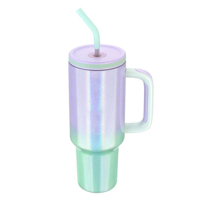 Zukro 40 oz Tumbler with Handle and Straw, Screw on Lid with Wide Straw Hole, Insulated Stainless Steel Cup Fits in Cupholder for Travel - No Sweat & Keep Drinks Cold - Dishwasher Safe & BPA Free - Image 1