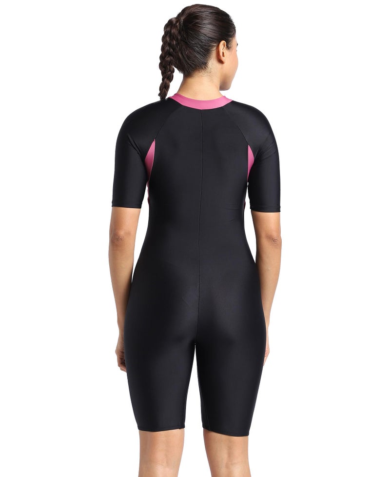 Speedo Women's Endurance Essential Panel Kneesuit Swimwear - Black & Hotmauve - Image 4