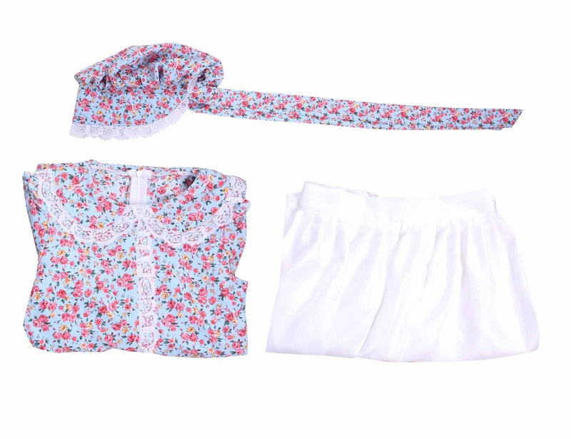 Vibsion Girls Pioneer Prairie Costume Pilgrim Dress Kids Floral Colonial Village Girl Costumes Bonnet Apron Set - Image 5