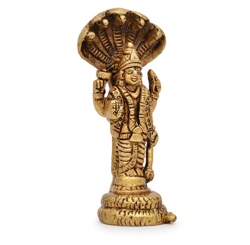 AARGKRAFT Brass Lord Vishnu Standing on Sheshnag Lord Vishnu with Serpent King Sheshnag Brass - Image 2