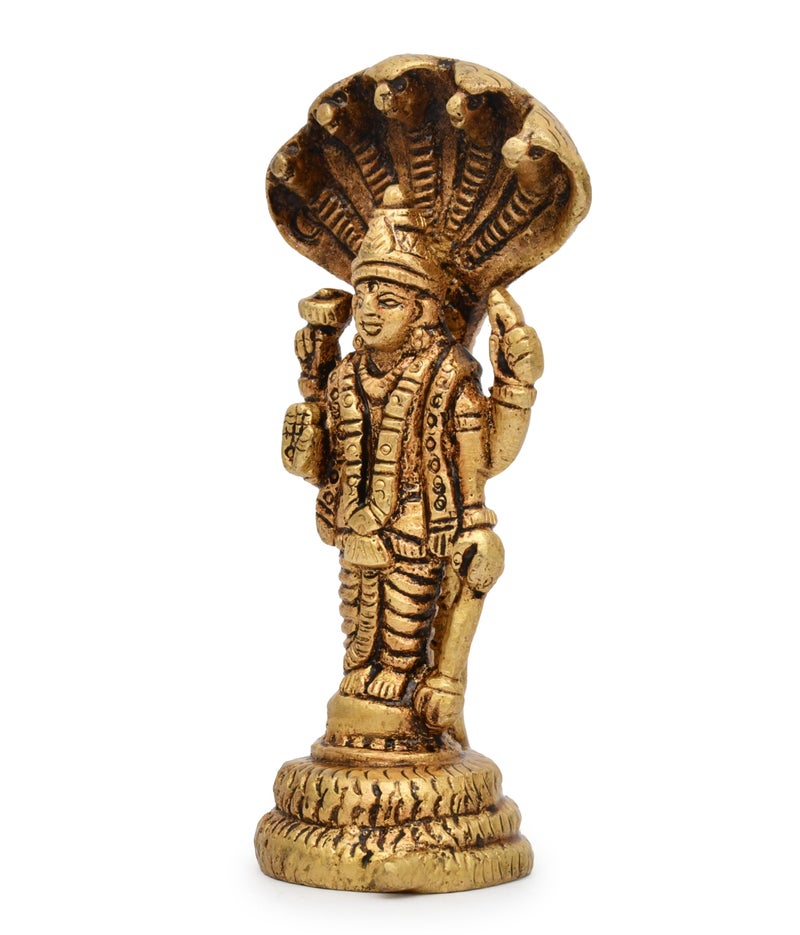 AARGKRAFT Brass Lord Vishnu Standing on Sheshnag Lord Vishnu with Serpent King Sheshnag Brass - Image 3