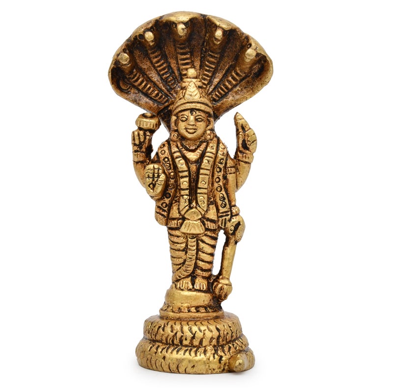 AARGKRAFT Brass Lord Vishnu Standing on Sheshnag Lord Vishnu with Serpent King Sheshnag Brass - Image 1