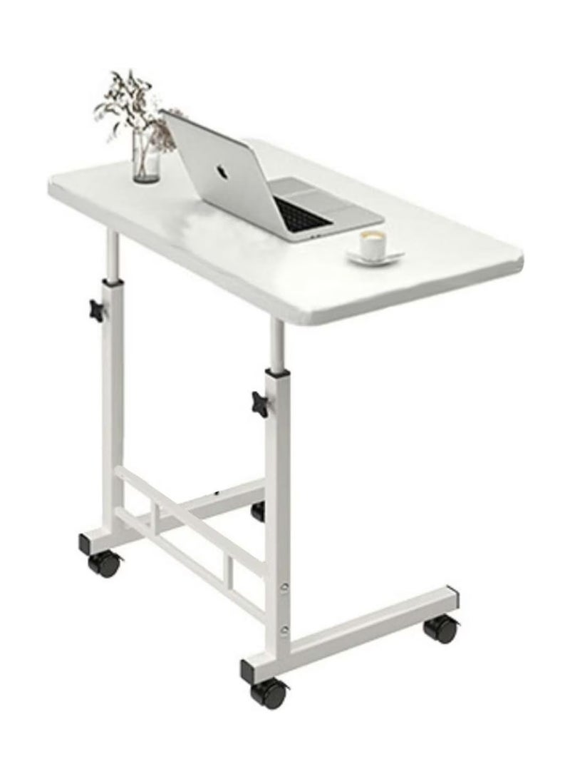 DubaiGallery Laptop Table Height Adjustable Desk Wood with Rotating Wheels, Notebook Stand and Drink Holder, 60 x 40 cm Side Table Mobile Table for Bed, Sofa, Bedroom, Living Room, Office, White  - Image 2