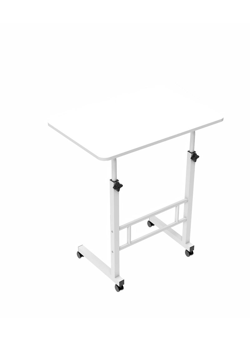 DubaiGallery Laptop Table Height Adjustable Desk Wood with Rotating Wheels, Notebook Stand and Drink Holder, 60 x 40 cm Side Table Mobile Table for Bed, Sofa, Bedroom, Living Room, Office, White  - Image 4