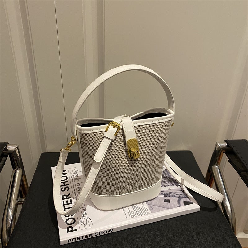 Women's PU Bucket Shoulder Bag with Color Blocking - Image 4