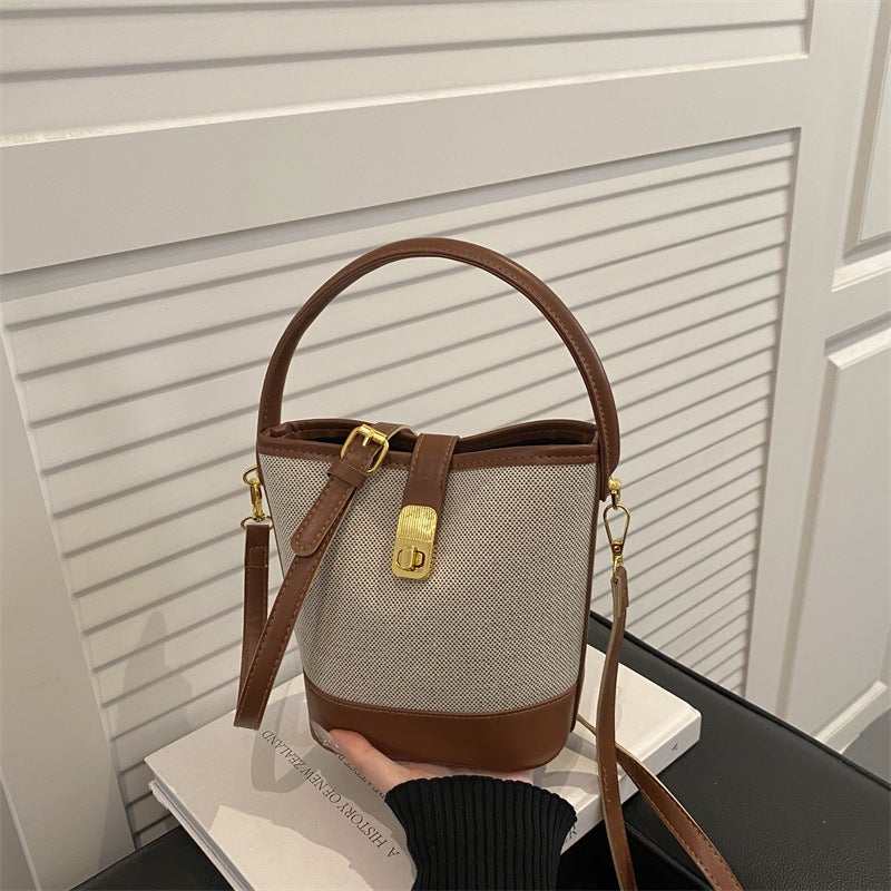 Women's PU Bucket Shoulder Bag with Color Blocking - Image 5