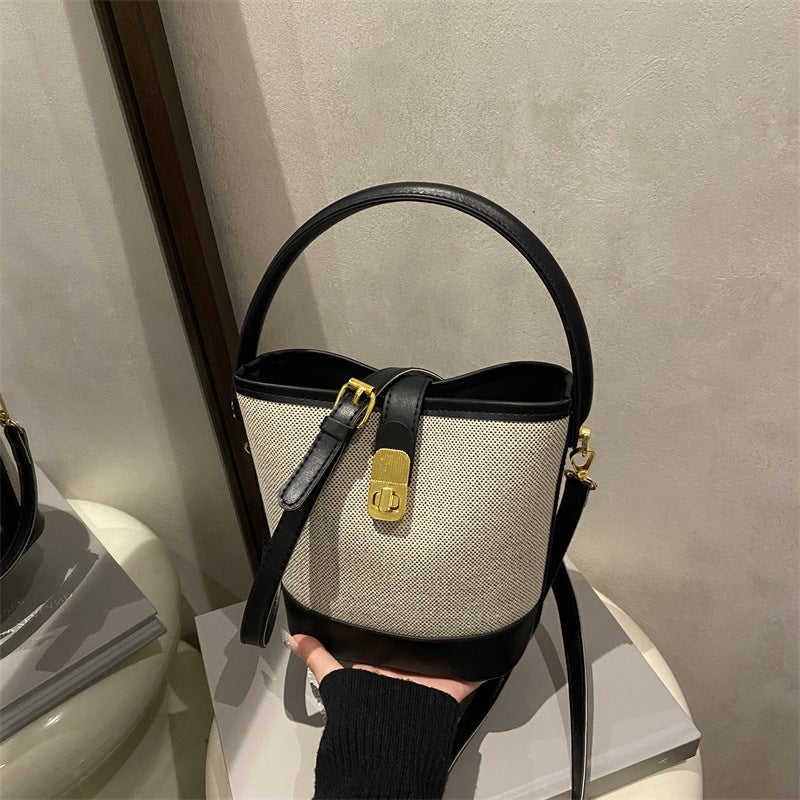 Women's PU Bucket Shoulder Bag with Color Blocking - Image 3