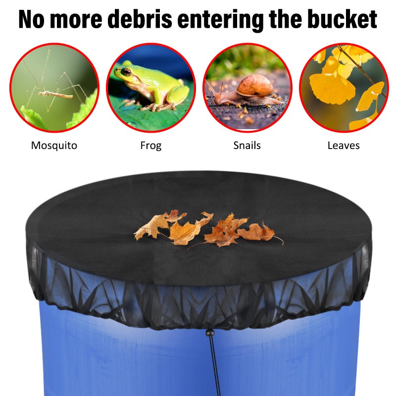 bruwaa 4 Pcs Mesh Cover for Rain Barrels with Drawstring, Rain Barrel Netting Screen to Collect Rainwater from Gutter, Keeps Leaves and Debris from Falling into Rain Barrels for Outdoor Garden-39 Inch - Image 4