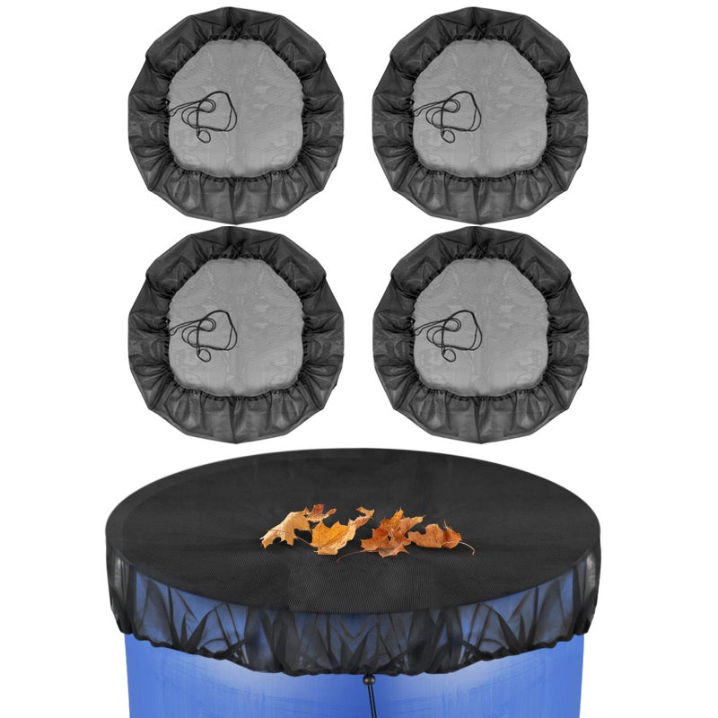 bruwaa 4 Pcs Mesh Cover for Rain Barrels with Drawstring, Rain Barrel Netting Screen to Collect Rainwater from Gutter, Keeps Leaves and Debris from Falling into Rain Barrels for Outdoor Garden-39 Inch - Image 1