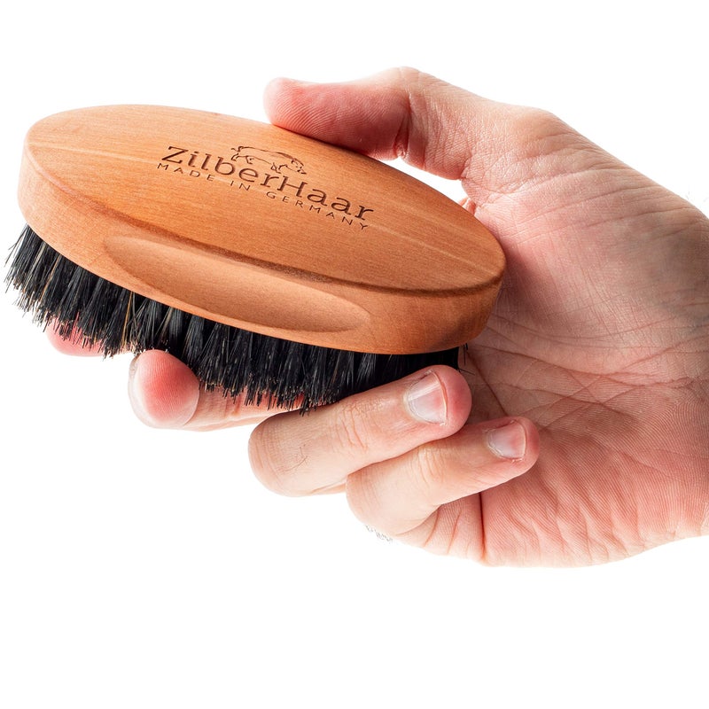 ZilberHaar - Men's Slanted Bristle Hair and Beard Brush - Natural Boar and Pearwood Military Style - Image 2