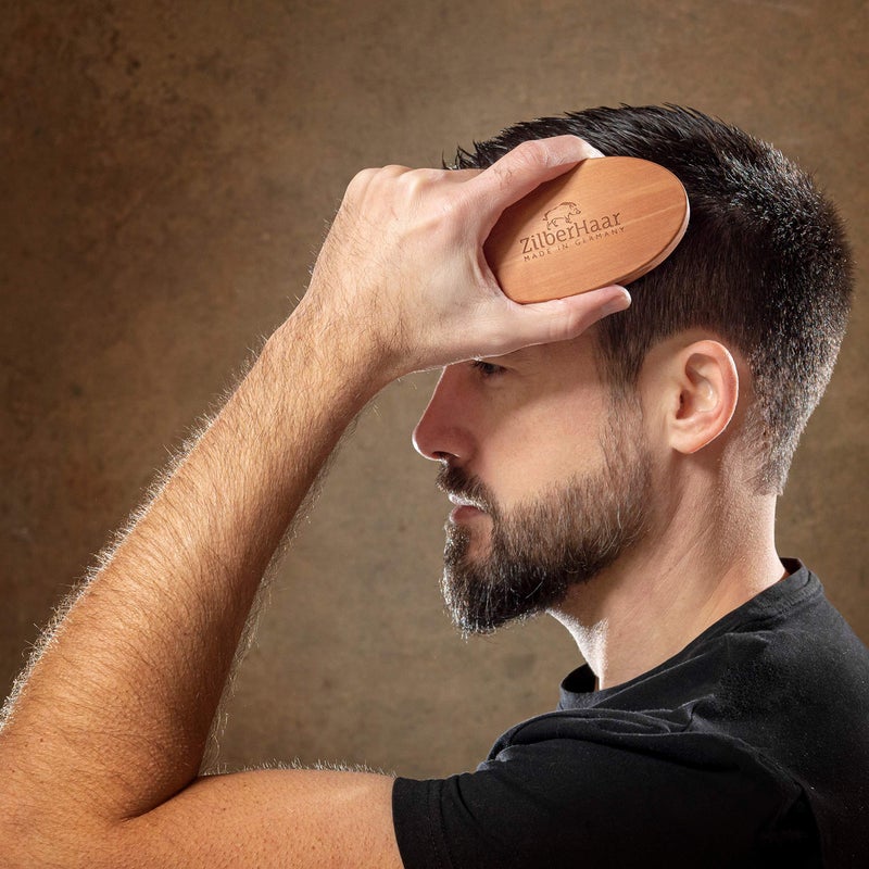 ZilberHaar - Men's Slanted Bristle Hair and Beard Brush - Natural Boar and Pearwood Military Style - Image 4