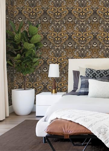 RoomMates Mystic Serpent Black Gold Peel and Stick Wallpaper 18 ft x 205 in Vinyl No Sticky Residue for Smooth Surfaces - Image 3