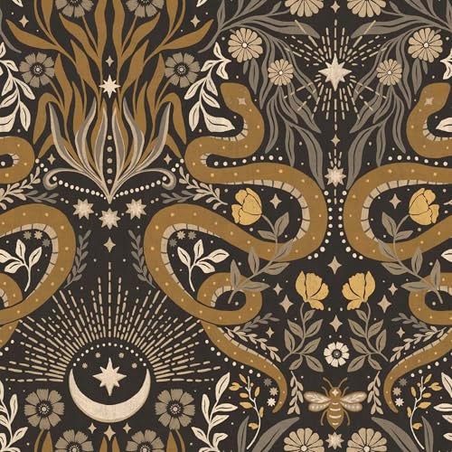 RoomMates Mystic Serpent Black Gold Peel and Stick Wallpaper 18 ft x 205 in Vinyl No Sticky Residue for Smooth Surfaces - Image 1