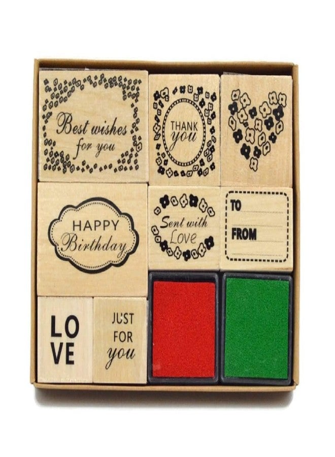 kreni 8-Piece Card Making Stamps Set - Wood Mounted Rubber Stamps for Card Making, DIY Crafts, Scrapbooking - Happy Birthday, Thank You, Congratulations, with Love - Image 1