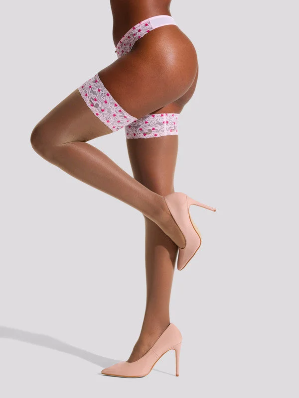 Ann Summers Ann Summers Lace Top Flocked Heart Hold Ups