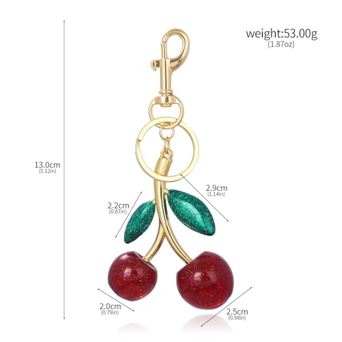 SORGERLY Cherry Bag Charm Keychain - Cute Purse Handbag Fruit Accessories - Beautiful Birthday Gift for Women (Red&Green) - Image 2