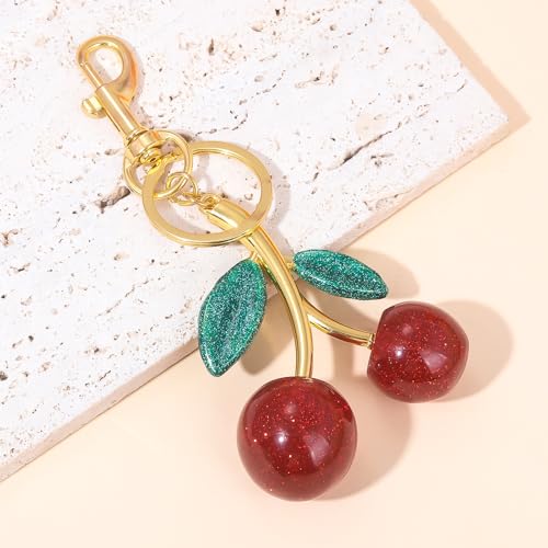SORGERLY Cherry Bag Charm Keychain - Cute Purse Handbag Fruit Accessories - Beautiful Birthday Gift for Women (Red&Green) - Image 4