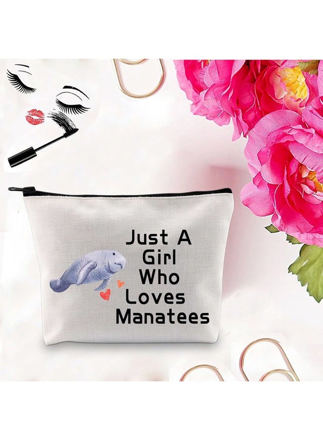 PXTIDY Manatee Cosmetic Bag Manatee Present Sea Cow Gift Just A Girl Who Loves Manatees Makeup Zipper Pouch Ocean Animal Manatee Gift for Ma-rine Animal Lovers, Beige, Middle - Image 5