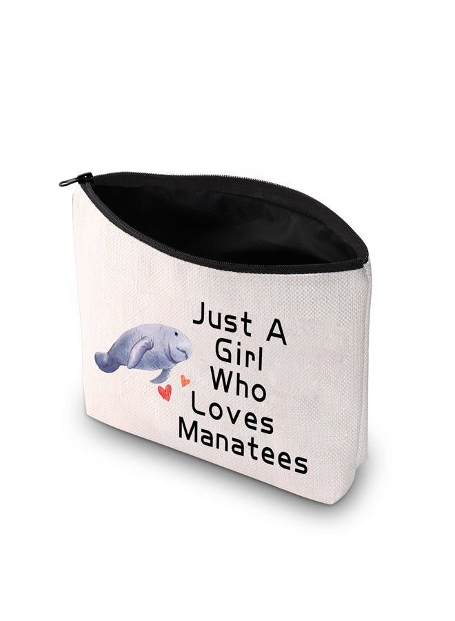 PXTIDY Manatee Cosmetic Bag Manatee Present Sea Cow Gift Just A Girl Who Loves Manatees Makeup Zipper Pouch Ocean Animal Manatee Gift for Ma-rine Animal Lovers, Beige, Middle - Image 2
