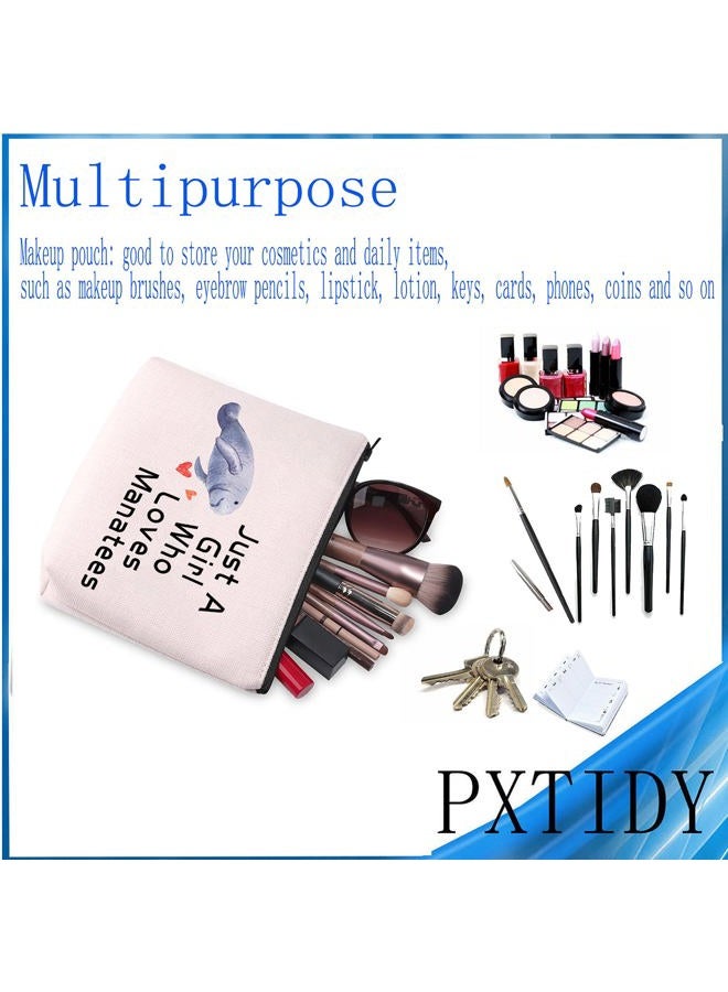 PXTIDY Manatee Cosmetic Bag Manatee Present Sea Cow Gift Just A Girl Who Loves Manatees Makeup Zipper Pouch Ocean Animal Manatee Gift for Ma-rine Animal Lovers, Beige, Middle - Image 4