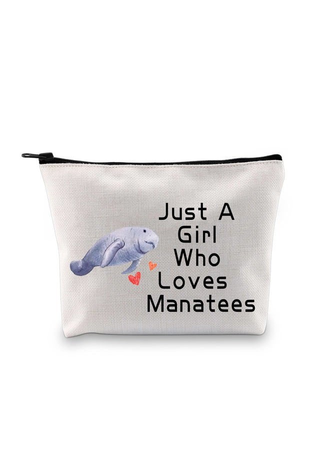 PXTIDY Manatee Cosmetic Bag Manatee Present Sea Cow Gift Just A Girl Who Loves Manatees Makeup Zipper Pouch Ocean Animal Manatee Gift for Ma-rine Animal Lovers, Beige, Middle - Image 1