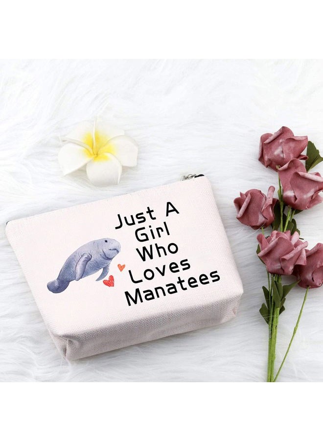 PXTIDY Manatee Cosmetic Bag Manatee Present Sea Cow Gift Just A Girl Who Loves Manatees Makeup Zipper Pouch Ocean Animal Manatee Gift for Ma-rine Animal Lovers, Beige, Middle - Image 3