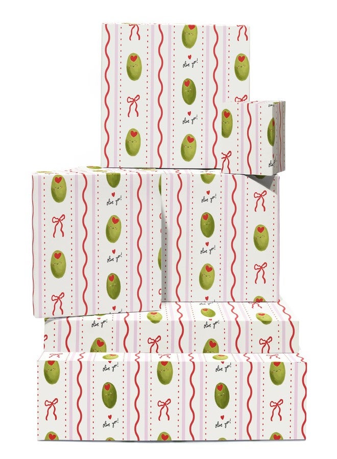 CENTRAL 23 Anniversary Wrapping Paper For Husband Wife - Olive You! - 6 Sheets Funny Gift Wrap - Valentine Wrapping Paper Sheets For Boyfriend Girlfriend - Love Wedding Birthday - Comes With Tags - Image 1