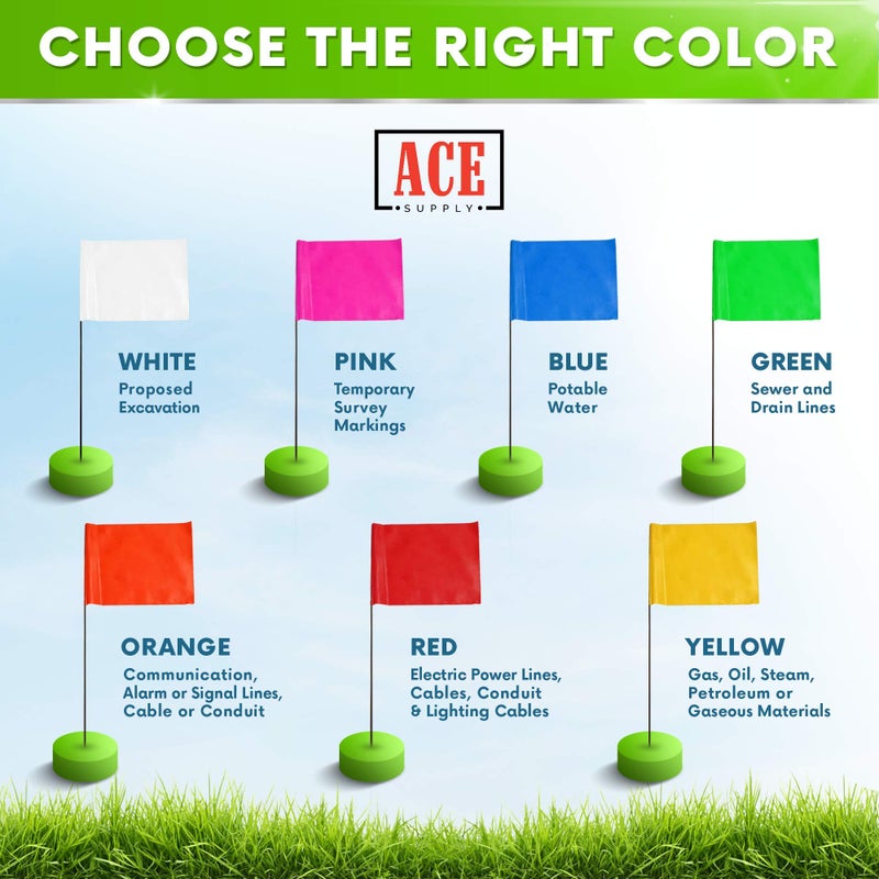 ACE Supply Green Marking Flags 100 Pack - 4x5x15 Inch Green Flags for Yard - Markers For Lawn, Irrigation, Landscaping, Survey & Sprinkler Head Marking  - Image 5