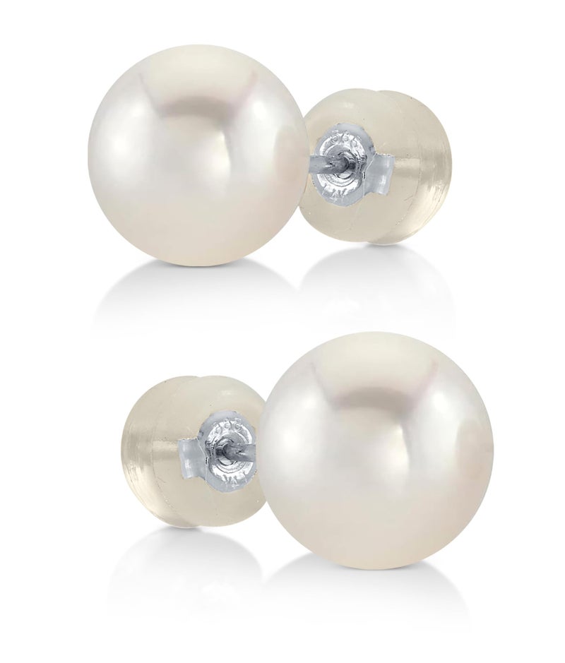 THE PEARL SOURCE Round White Freshwater Real Pearl Earrings for Women - 14k Gold Stud Earrings | Hypoallergenic Earrings with Genuine Cultured Pearls, 8.0-8.5mm - Image 1