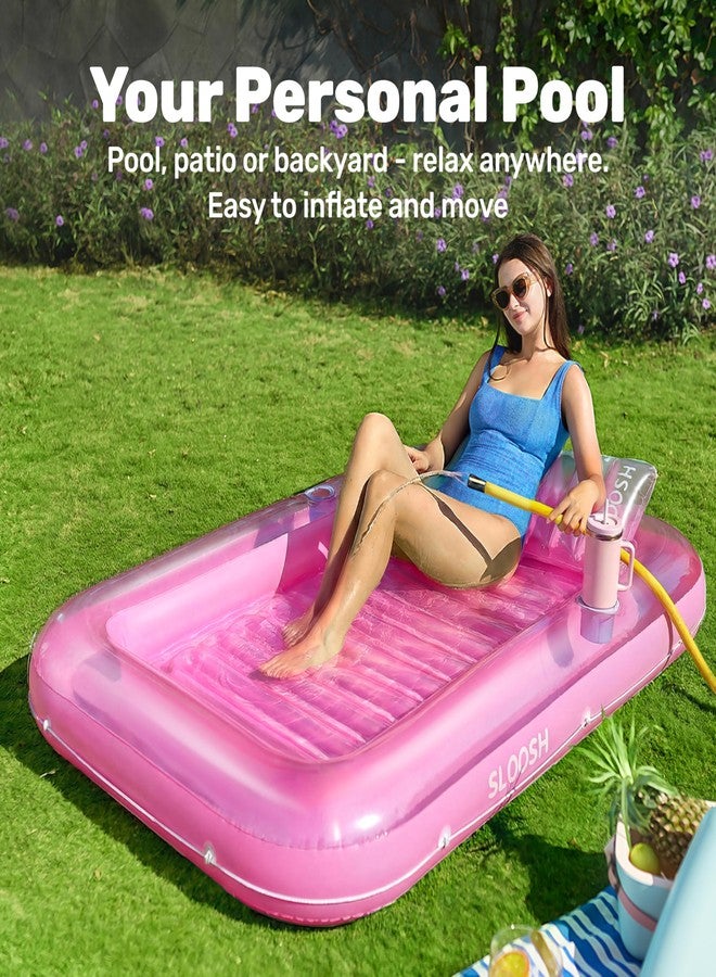 SLOOSH Inflatable Tanning Pool Lounger Float, 70" x 46" Pool Floats Adult with Pillow, 4 in 1 Suntan Tub Raft Floatie,Sunbathing Bed Lounge for Water Blow Up Kids Ball Pit Party Gifts, L-Pink - Image 3