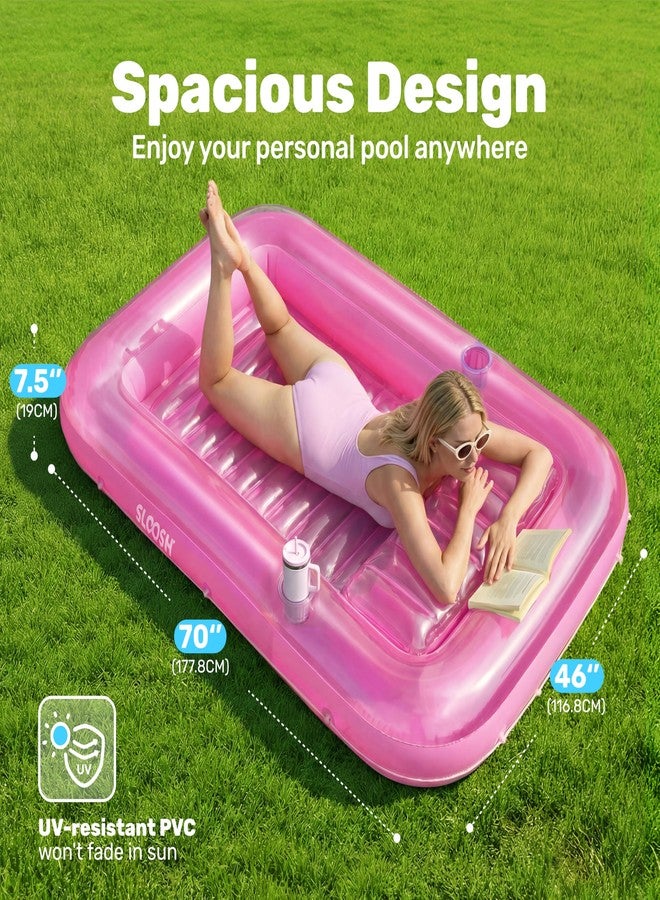 SLOOSH Inflatable Tanning Pool Lounger Float, 70" x 46" Pool Floats Adult with Pillow, 4 in 1 Suntan Tub Raft Floatie,Sunbathing Bed Lounge for Water Blow Up Kids Ball Pit Party Gifts, L-Pink - Image 2