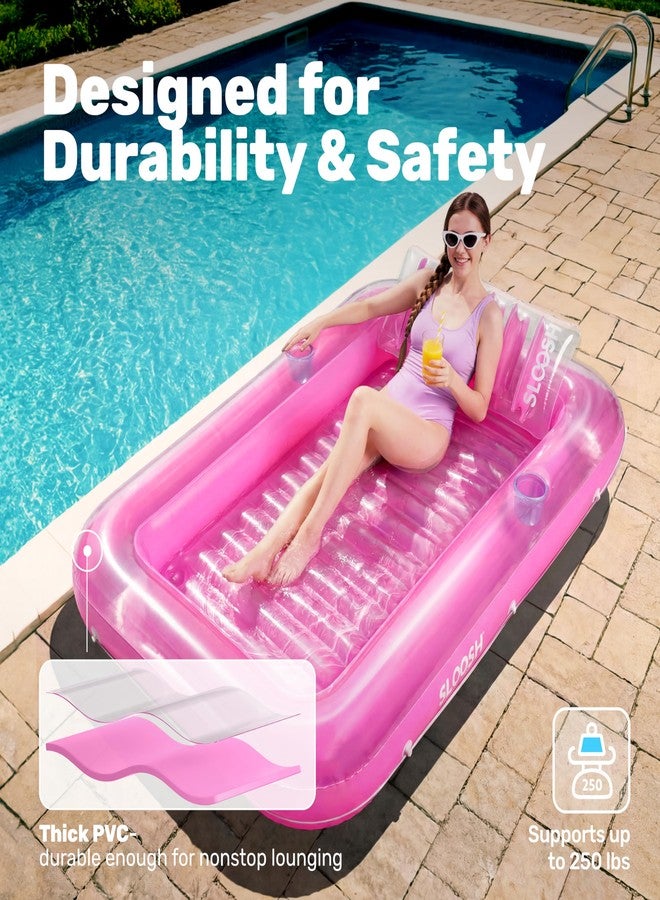 SLOOSH Inflatable Tanning Pool Lounger Float, 70" x 46" Pool Floats Adult with Pillow, 4 in 1 Suntan Tub Raft Floatie,Sunbathing Bed Lounge for Water Blow Up Kids Ball Pit Party Gifts, L-Pink - Image 5