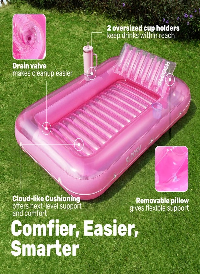 SLOOSH Inflatable Tanning Pool Lounger Float, 70" x 46" Pool Floats Adult with Pillow, 4 in 1 Suntan Tub Raft Floatie,Sunbathing Bed Lounge for Water Blow Up Kids Ball Pit Party Gifts, L-Pink - Image 4