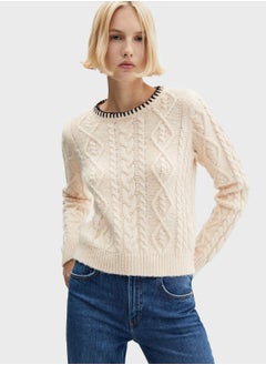 Round Neck Cable Knitted Sweater