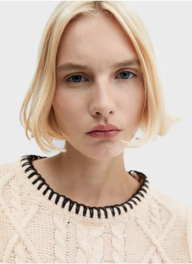 MANGO - Round Neck Cable Knitted Sweater - Image 1