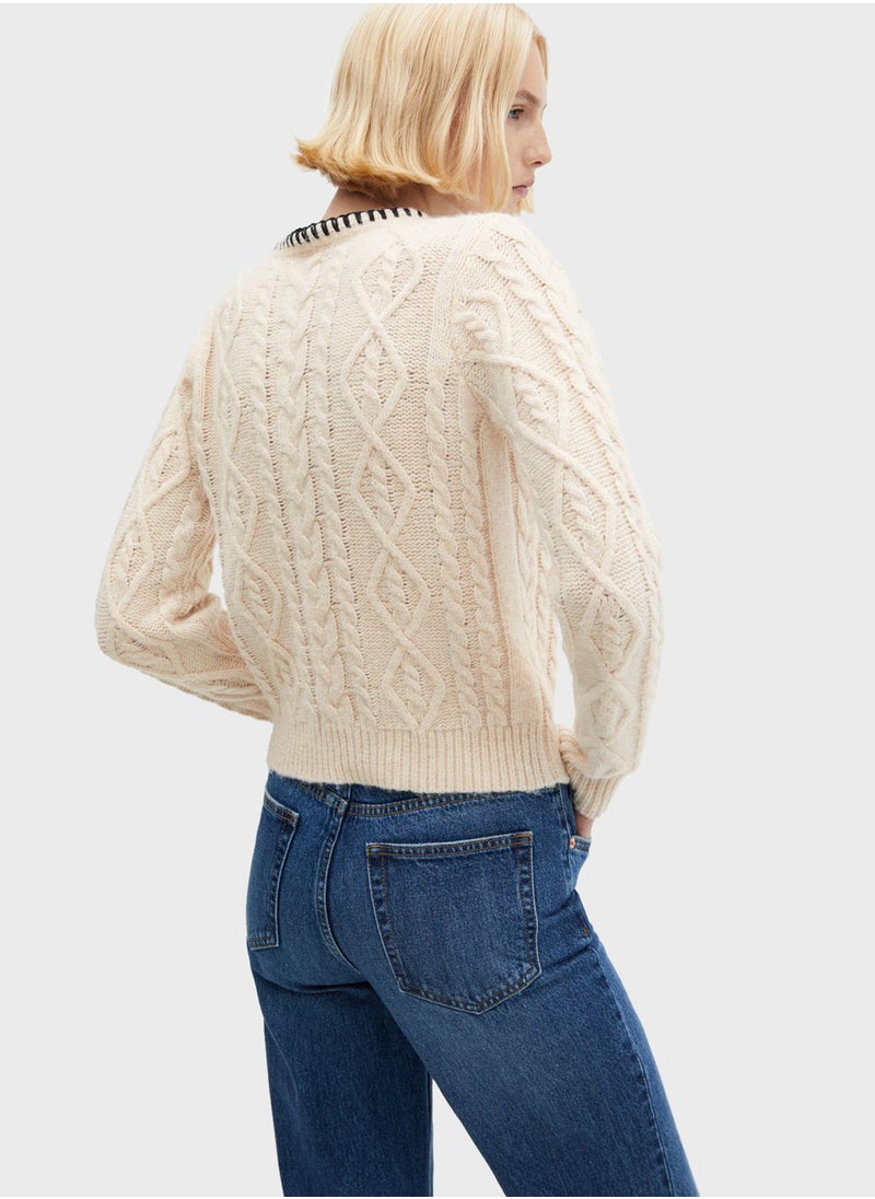MANGO - Round Neck Cable Knitted Sweater - Image 1