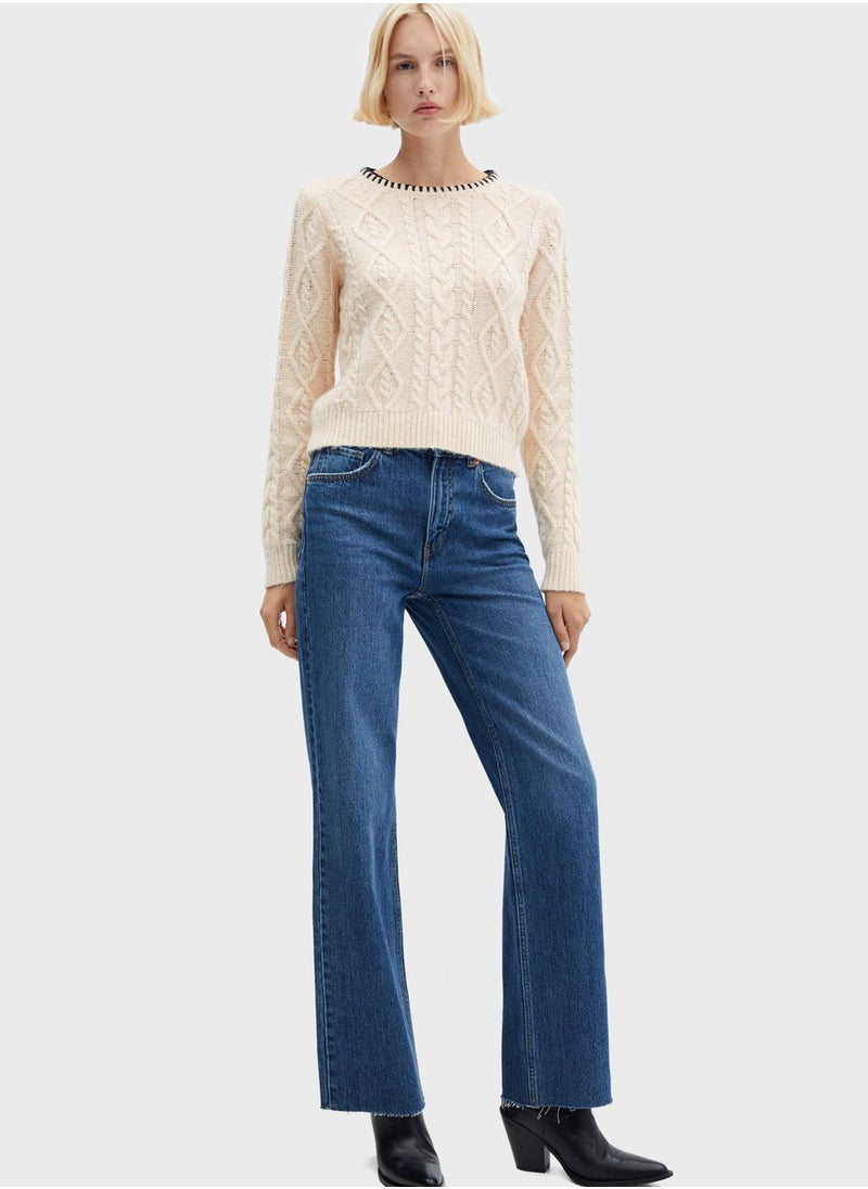 MANGO - Round Neck Cable Knitted Sweater - Image 1