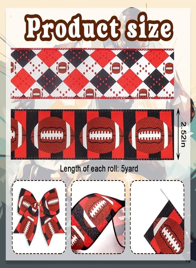 Hying 2 Rolls Football Ribbons for Wreath Bows, Sports Ball Wired Edge Black Red Burlap Ribbon for Gift Wrapping and Theme Party Supplies - Image 2