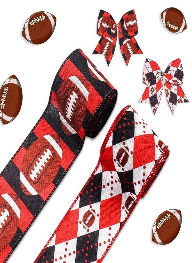 Hying 2 Rolls Football Ribbons for Wreath Bows, Sports Ball Wired Edge Black Red Burlap Ribbon for Gift Wrapping and Theme Party Supplies - Image 1