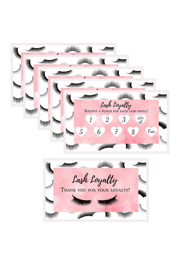 Boutique Marketing LLC Lash Extension Filler Loyalty Punch Card Package Of 100 Double Sided Size 3.5 X 2 Inches Matches After Care Cards False Lash Print With Bubbly Pink Inlay Design  - Image 1