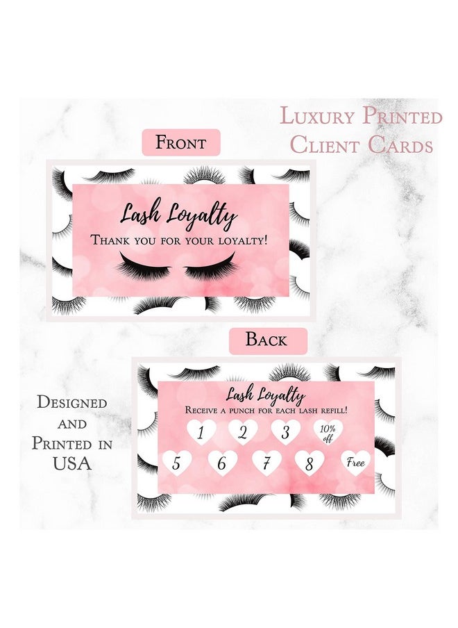 Boutique Marketing LLC Lash Extension Filler Loyalty Punch Card Package Of 100 Double Sided Size 3.5 X 2 Inches Matches After Care Cards False Lash Print With Bubbly Pink Inlay Design  - Image 3