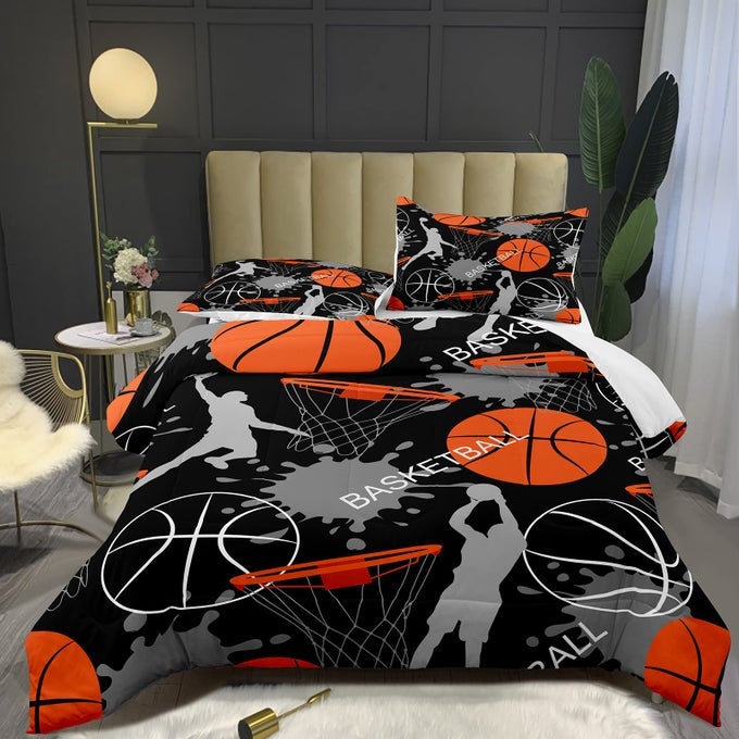 BOYS BEDDING BASKETBALL SPORTS COMFORTER SET FOR KIDS FULL SIZE WITH PILLOWCASES