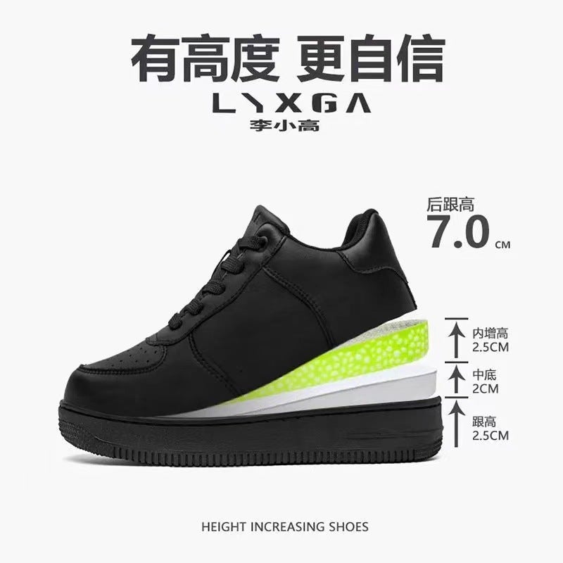 Li Xiao Gao Air Force One Invisible Inner Heightening Panda White Shoes Genuine Leather Small Thick-Soled Versatile Sneakers - Image 1