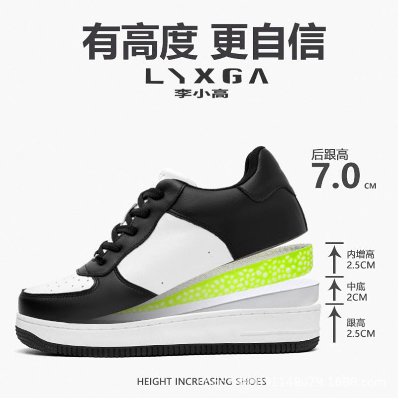 Li Xiao Gao Air Force One Invisible Inner Heightening Panda White Shoes Genuine Leather Small Thick-Soled Versatile Sneakers - Image 2