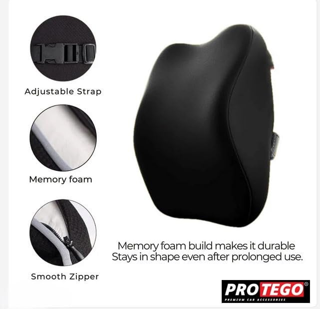 PROTEGO Universal Memory Foam Car Neck Rest Pillow with Washable Velvet Cover | Relieves Neck Pain | Ergonomic Support Orthopedic Cushion Ultra Soft| for All Hatchback SUV Sedan Cars |Black (Medium) - Image 5