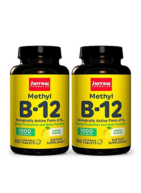 Methyl B12 1000 Mcg 100 Chewable Tablets Lemon Pack Of 2 Bioactive Vitamin B12 Supports Energy Production Brain Health & Metabolism Gluten Free 200 Total Servings