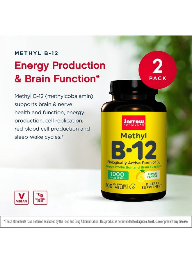 jarrow formulas - Methyl B12 1000 Mcg 100 Chewable Tablets Lemon Pack Of 2 Bioactive Vitamin B12 Supports Energy Production Brain Health & Metabolism Gluten Free 200 Total Servings - Image 1