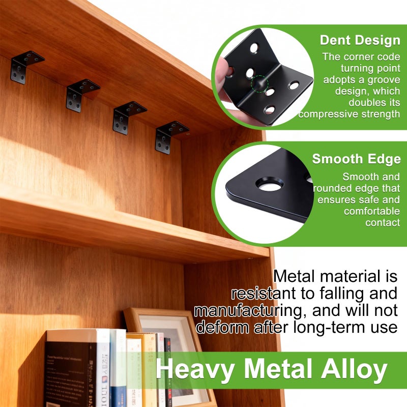 mxuteuk 96PCS L Brackets for Shelves & Flat Plate Straight Bracket,Black Stainless Steel Shelf Brackets,L Shape Heavy Duty Metal Corner Brace for Wood Furniture Cabinet Chair (0.78,1.2,1.57,1.97inch) - Image 4