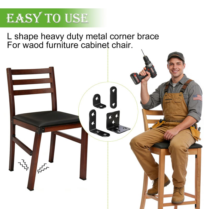 mxuteuk 96PCS L Brackets for Shelves & Flat Plate Straight Bracket,Black Stainless Steel Shelf Brackets,L Shape Heavy Duty Metal Corner Brace for Wood Furniture Cabinet Chair (0.78,1.2,1.57,1.97inch) - Image 5