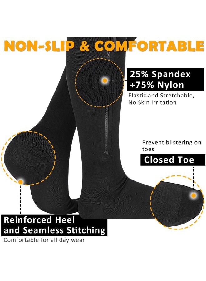 CASMON 15-20mmHg Zipper Compression Socks for Women and Men, Knee High Compression Stockings, Medical Closed Toe Support Socks for Varicose Veins, Post-surgery, Swelling, Nurses, Pregnancy (1 Pair) - Image 3